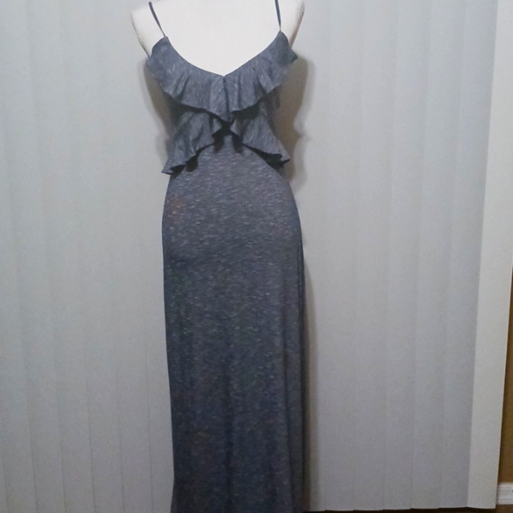 Max Studio Blue/White Stretchy Ruffle Maxi Dress